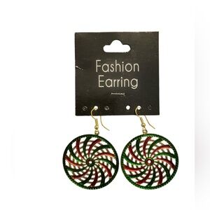 Fashion Earring Green and Red Swirl Earrings